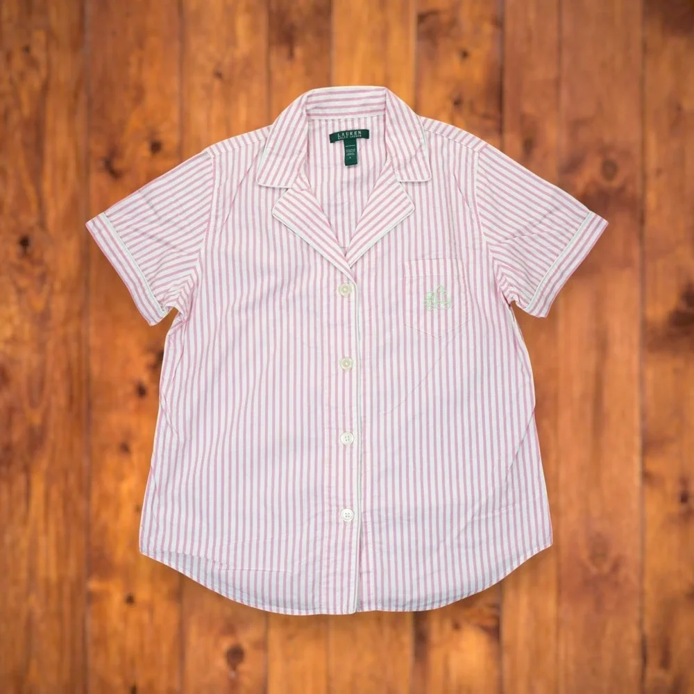 Lauren Ralph Lauren Large Pink Stripe Nightshirt Monogram‎ RLL